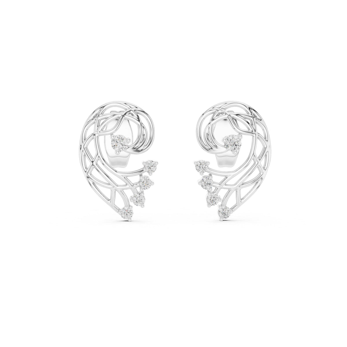 Moissanite Lattice Paisley Stud Earrings – 925 Sterling Silver, 18K Gold Vermeil