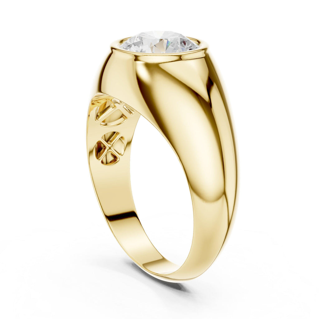 Men's Round Bezel-Set Moissanite Signet Ring – 925 Sterling Silver, 18K Gold Vermeil