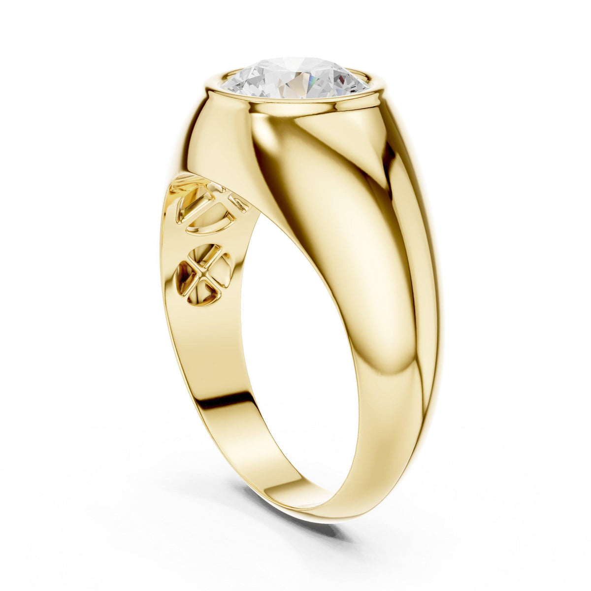 Men's Round Bezel-Set Moissanite Signet Ring – 925 Sterling Silver, 18K Gold Vermeil