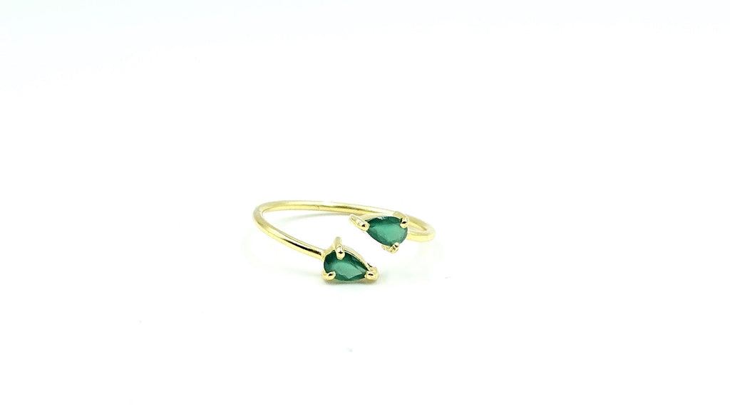 Pear Emerald Bypass Ring – 925 Sterling Silver, 18K Gold Vermeil