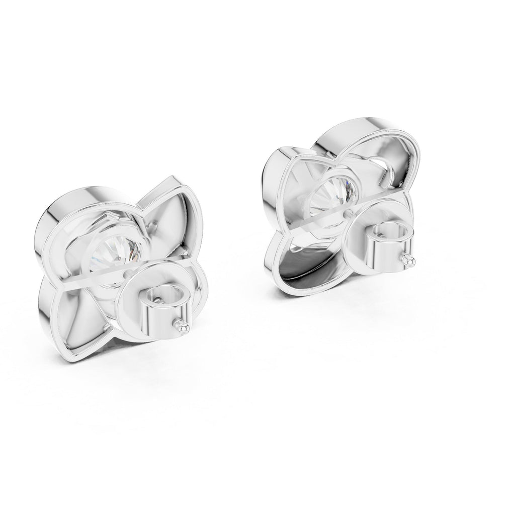 6.3mm Round Moissanite Petal Bezel Stud Earrings – 925 Sterling Silver, 18K Gold Vermeil