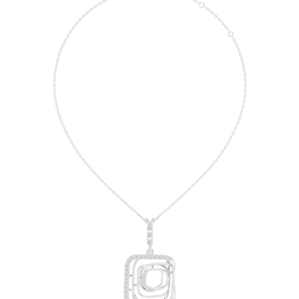 Moissanite Pavé Square Spiral Pendant Necklace – 925 Sterling Silver, 18K Gold Vermeil