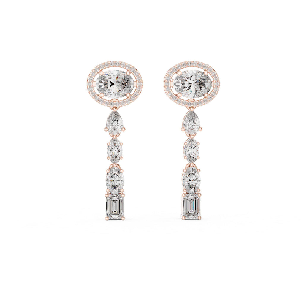 Oval Halo Moissanite Drop Earrings – 925 Sterling Silver, 18K Gold Vermeil