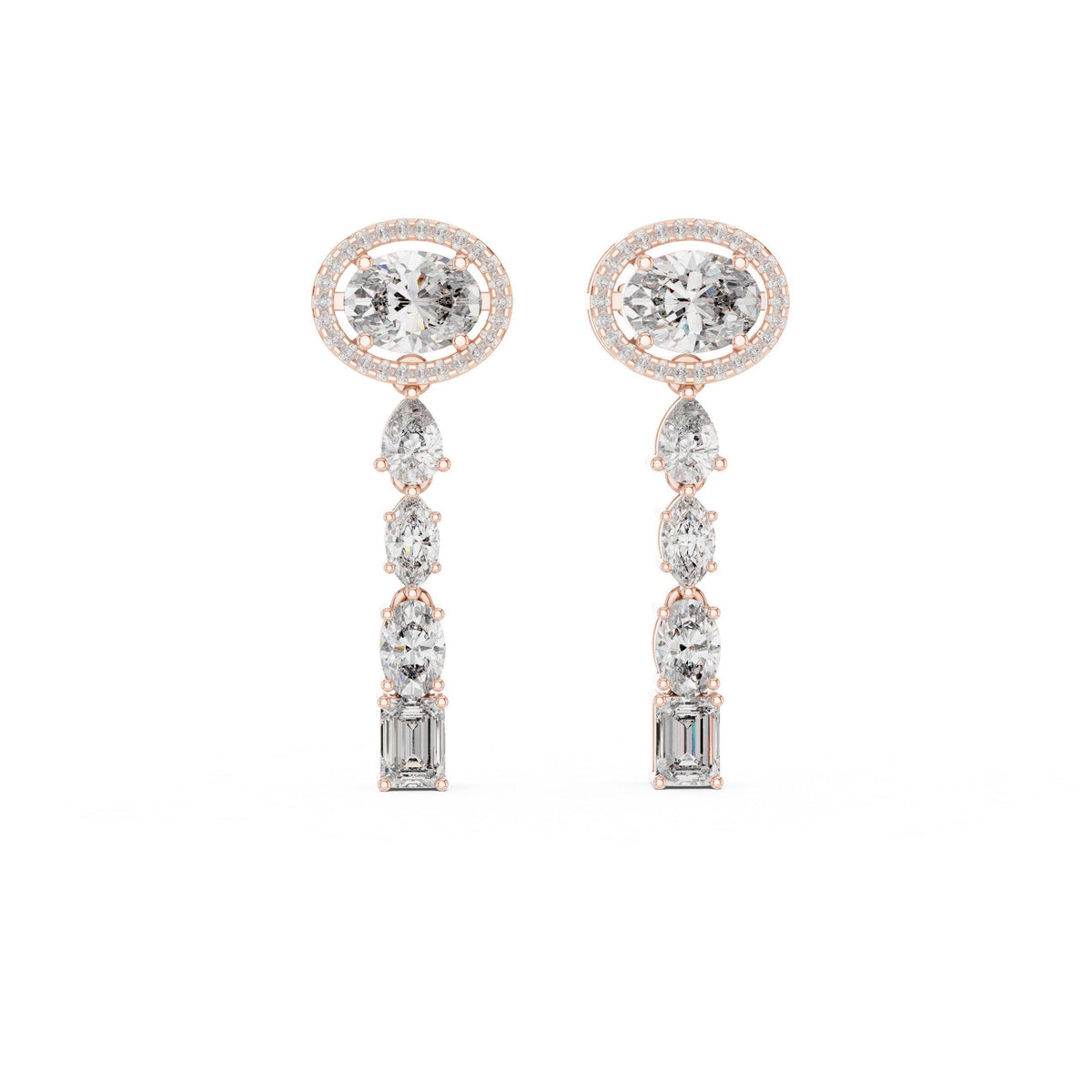 Oval Halo Moissanite Drop Earrings – 925 Sterling Silver, 18K Gold Vermeil