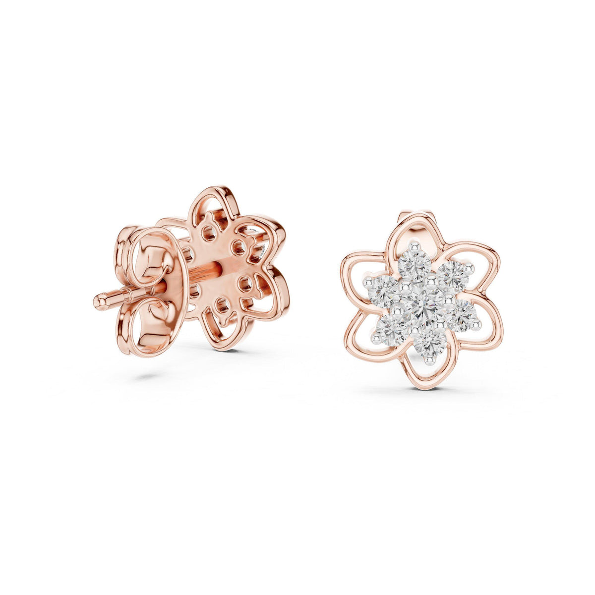Moissanite Open Flower Cluster Stud Earrings – 925 Sterling Silver, 18K Gold Vermeil