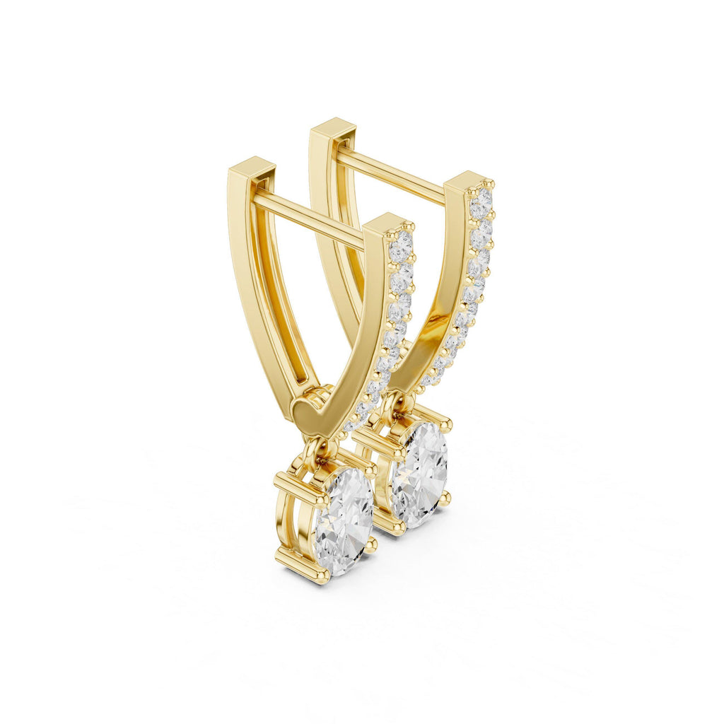 Emerald-Cut Moissanite Hoop Drop Earrings – 925 Sterling Silver, 18K Gold Vermeil