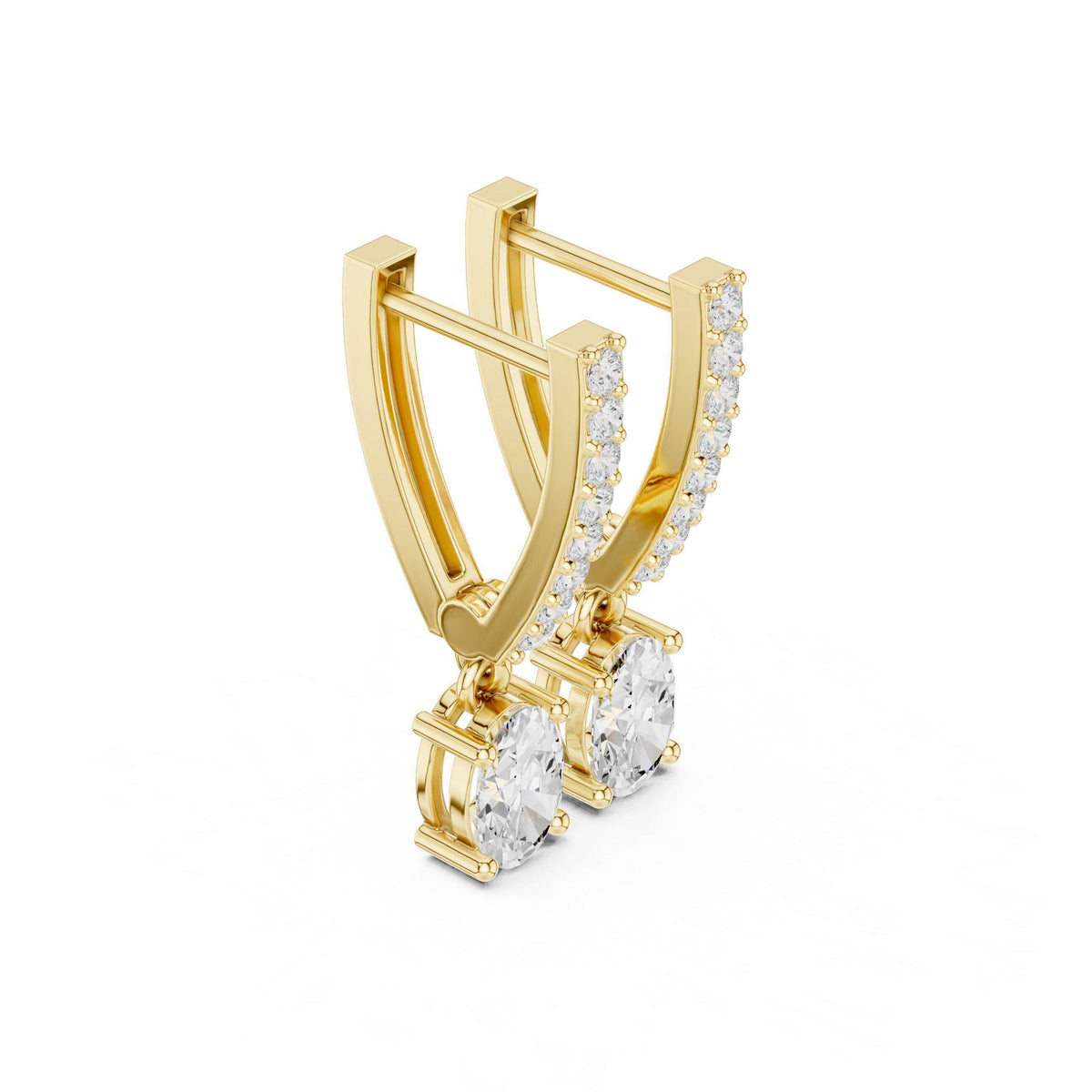 Emerald-Cut Moissanite Hoop Drop Earrings – 925 Sterling Silver, 18K Gold Vermeil