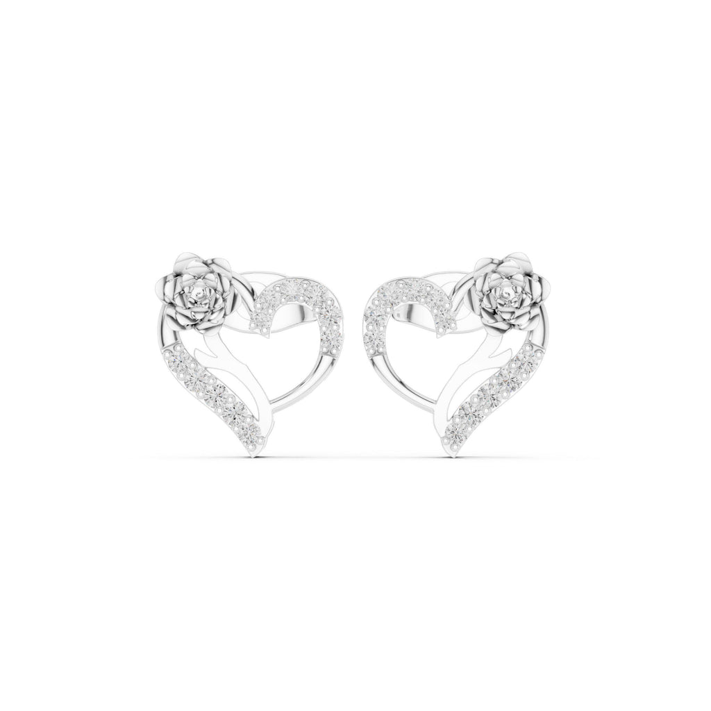 Moissanite Rose & Heart Stud Earrings – 925 Sterling Silver, 18K Gold Vermeil