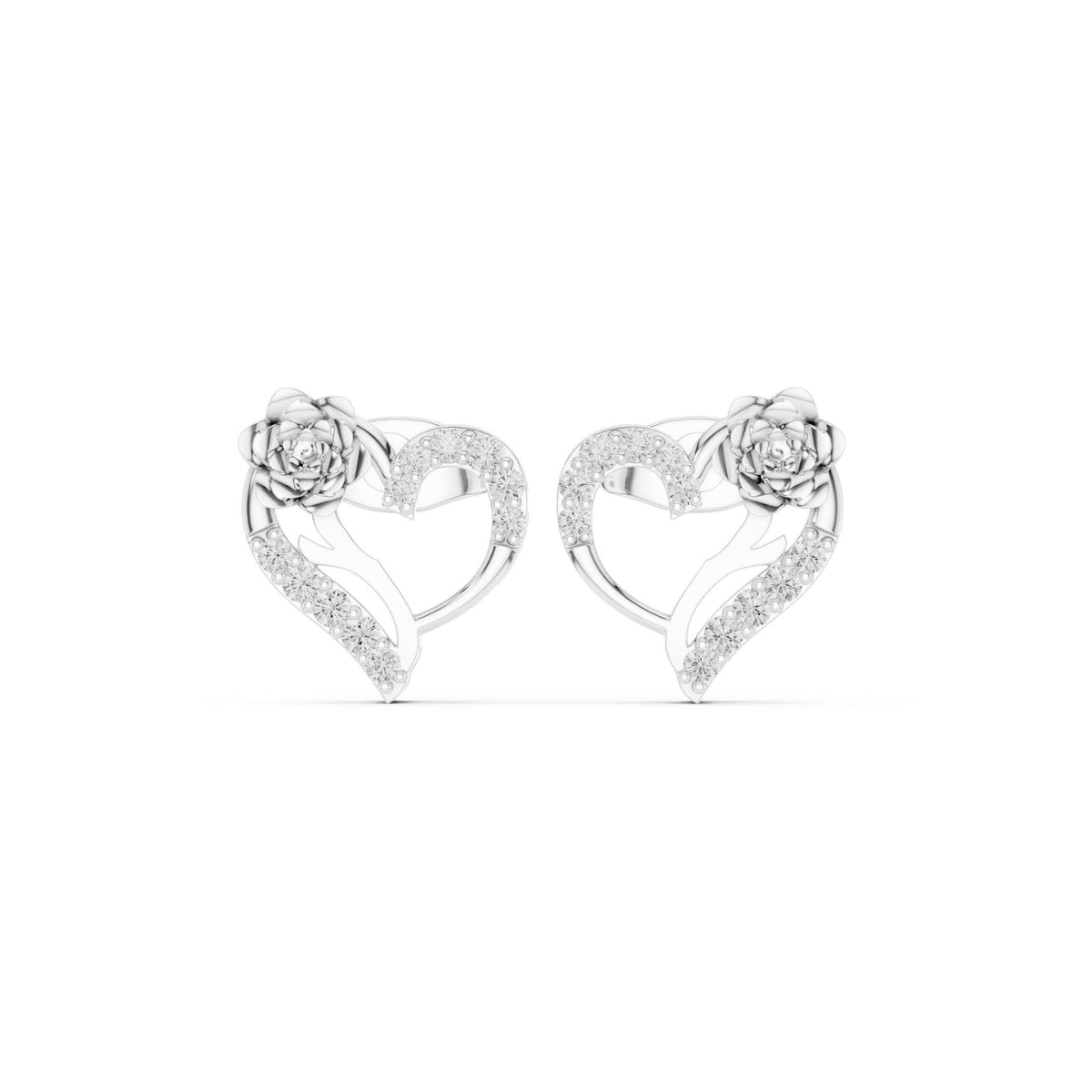 Moissanite Rose & Heart Stud Earrings – 925 Sterling Silver, 18K Gold Vermeil