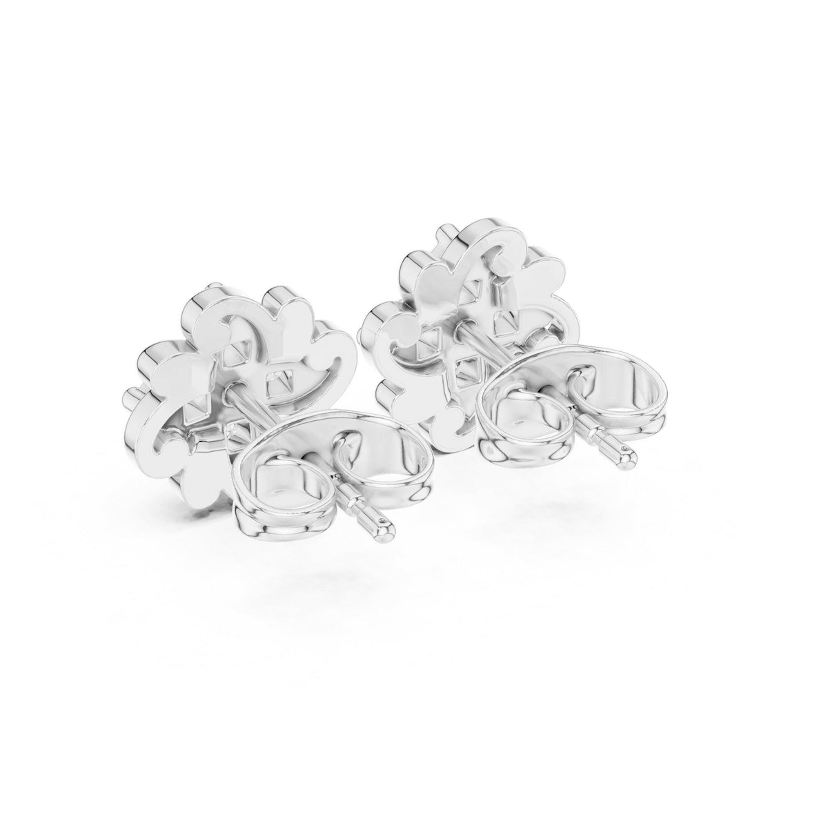 Moissanite Scroll Flower Stud Earrings – 925 Sterling Silver, 18K Gold Vermeil
