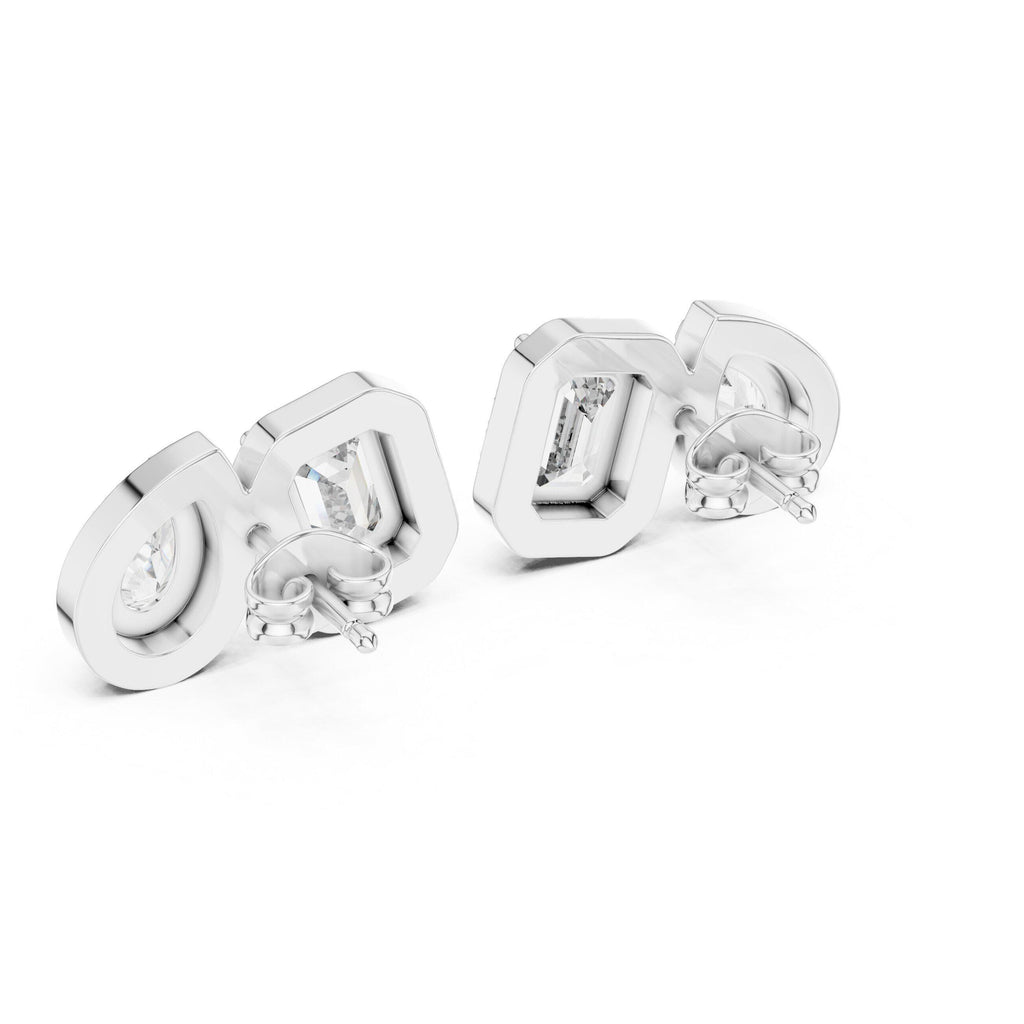 Pear & Emerald-Cut Moissanite Halo Toi et Moi Stud Earrings – 925 Sterling Silver, 18K Gold Vermeil