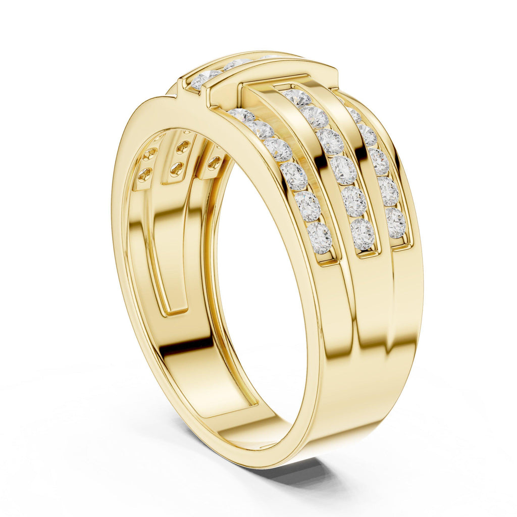 Men's Triple-Row Band with Pavé Moissanite Bar – 925 Sterling Silver, 18K Gold Vermeil