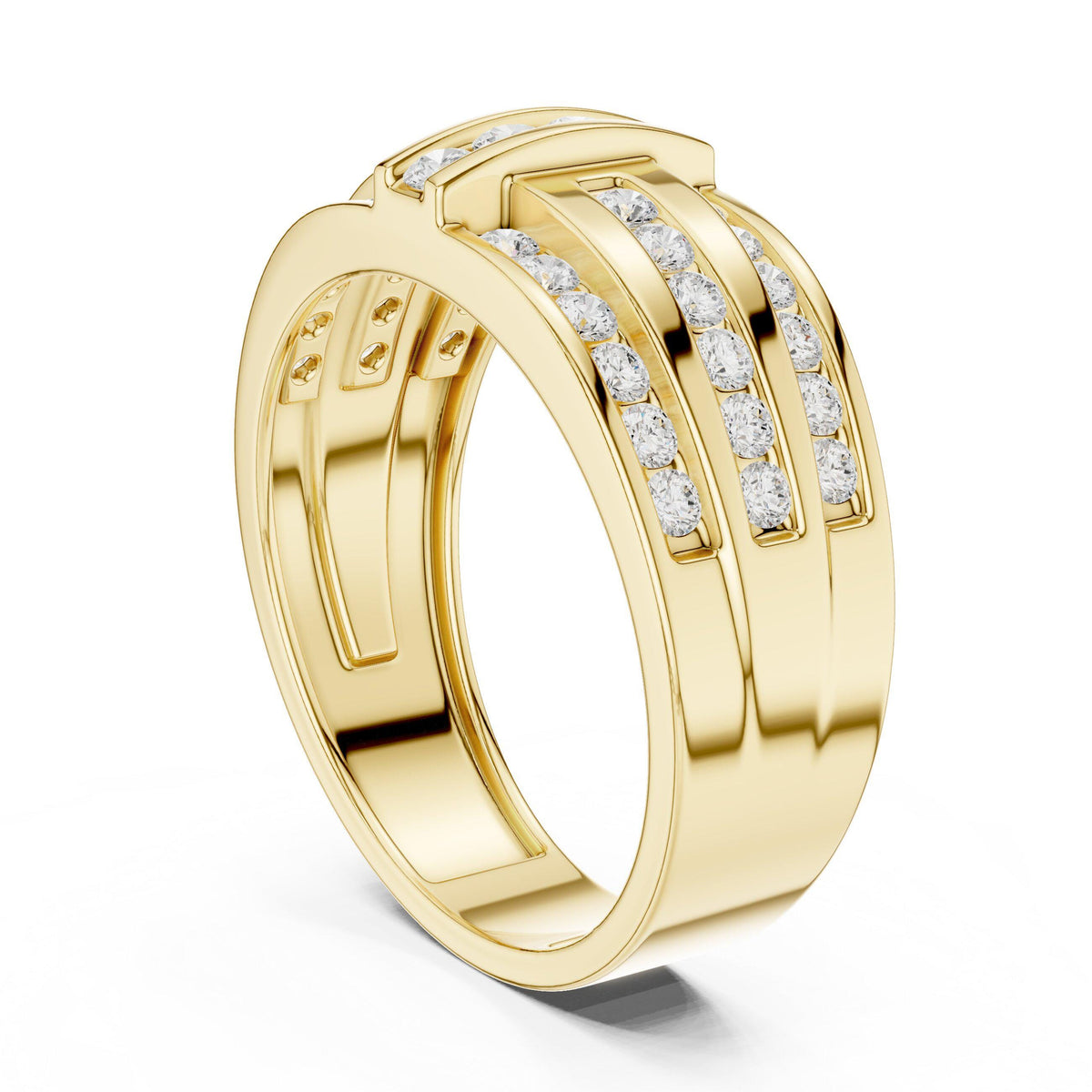 Men's Triple-Row Band with Pavé Moissanite Bar – 925 Sterling Silver, 18K Gold Vermeil