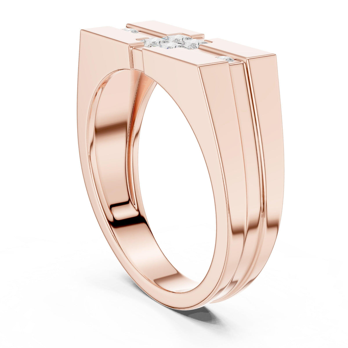 Men's Stepped-Band Moissanite Ring with Square Cluster – 925 Sterling Silver, 18K Gold Vermeil