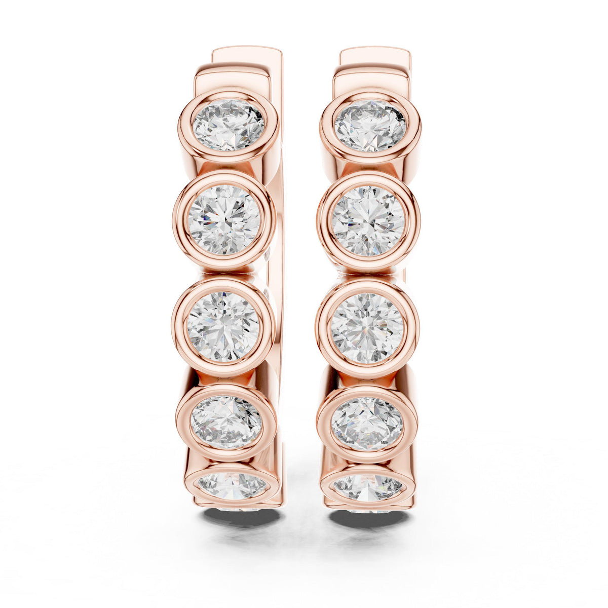 Round Moissanite Bezel Station Hoop Earrings – 925 Sterling Silver, 18K Gold Vermeil