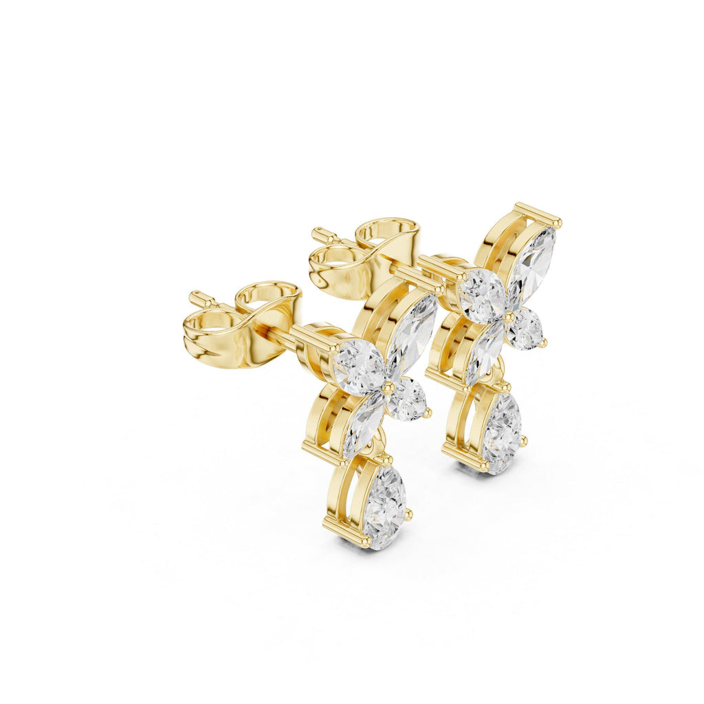 Marquise Moissanite Butterfly Drop Earrings – 925 Sterling Silver, 18K Gold Vermeil