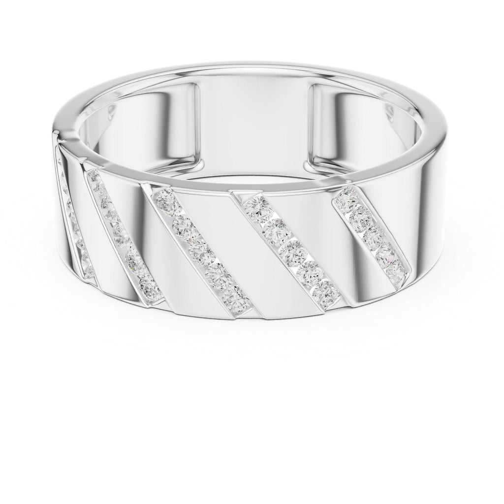 Men's Wide Moissanite Band with Diagonal Pavé – 925 Sterling Silver, 18K Gold Vermeil