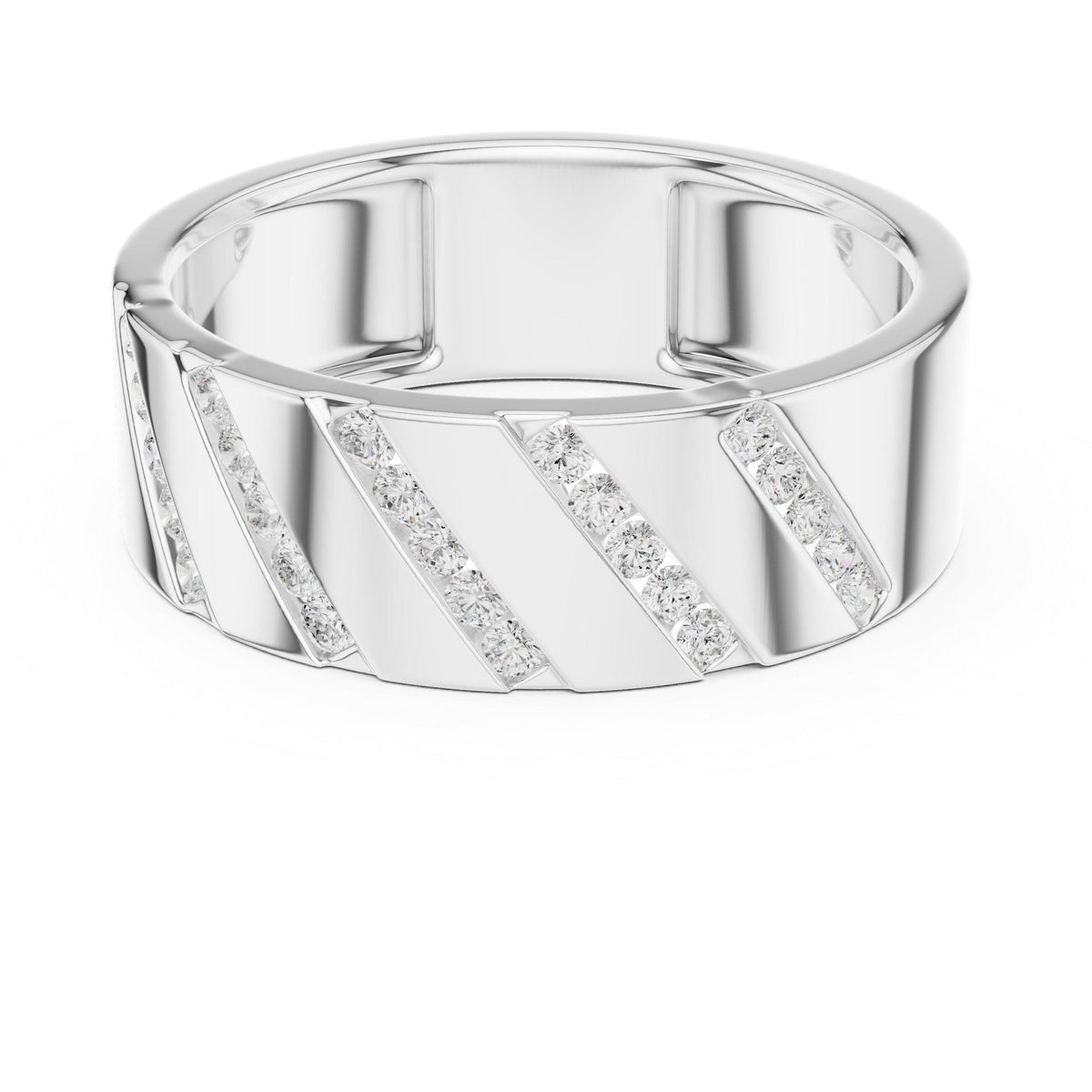 Men's Wide Moissanite Band with Diagonal Pavé – 925 Sterling Silver, 18K Gold Vermeil