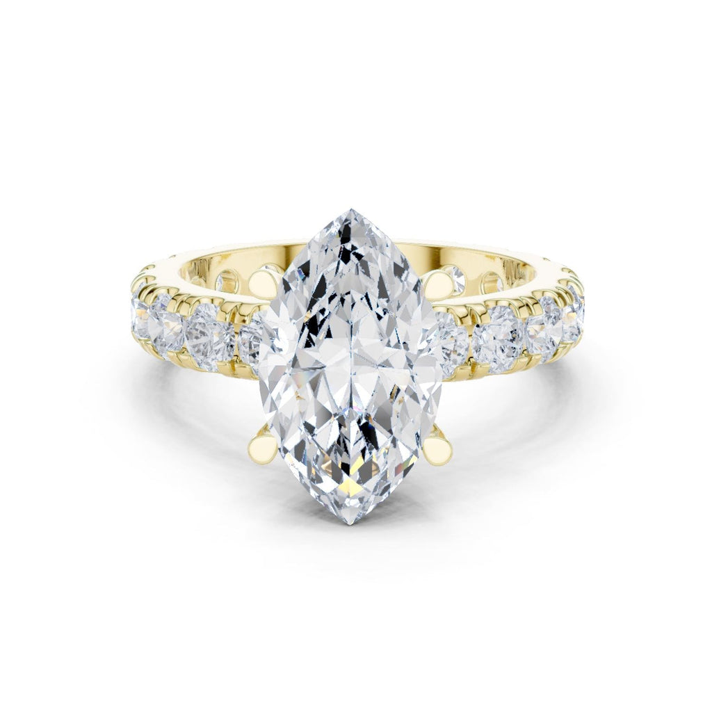 Marquise Moissanite Ring with Pavé Band – 925 Sterling Silver, 18K Gold Vermeil