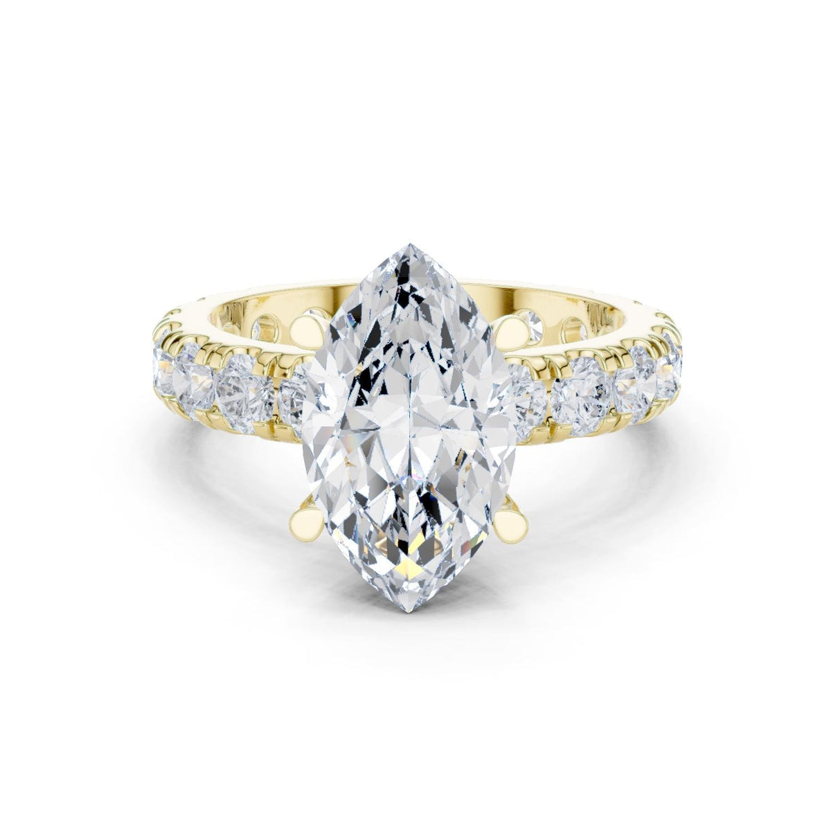 Marquise Moissanite Ring with Pavé Band – 925 Sterling Silver, 18K Gold Vermeil