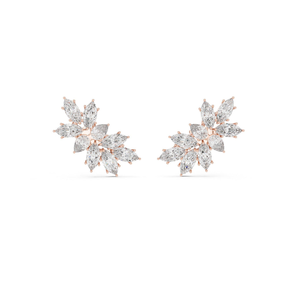Marquise Moissanite Climber Earrings – 925 Sterling Silver, 18K Gold Vermeil