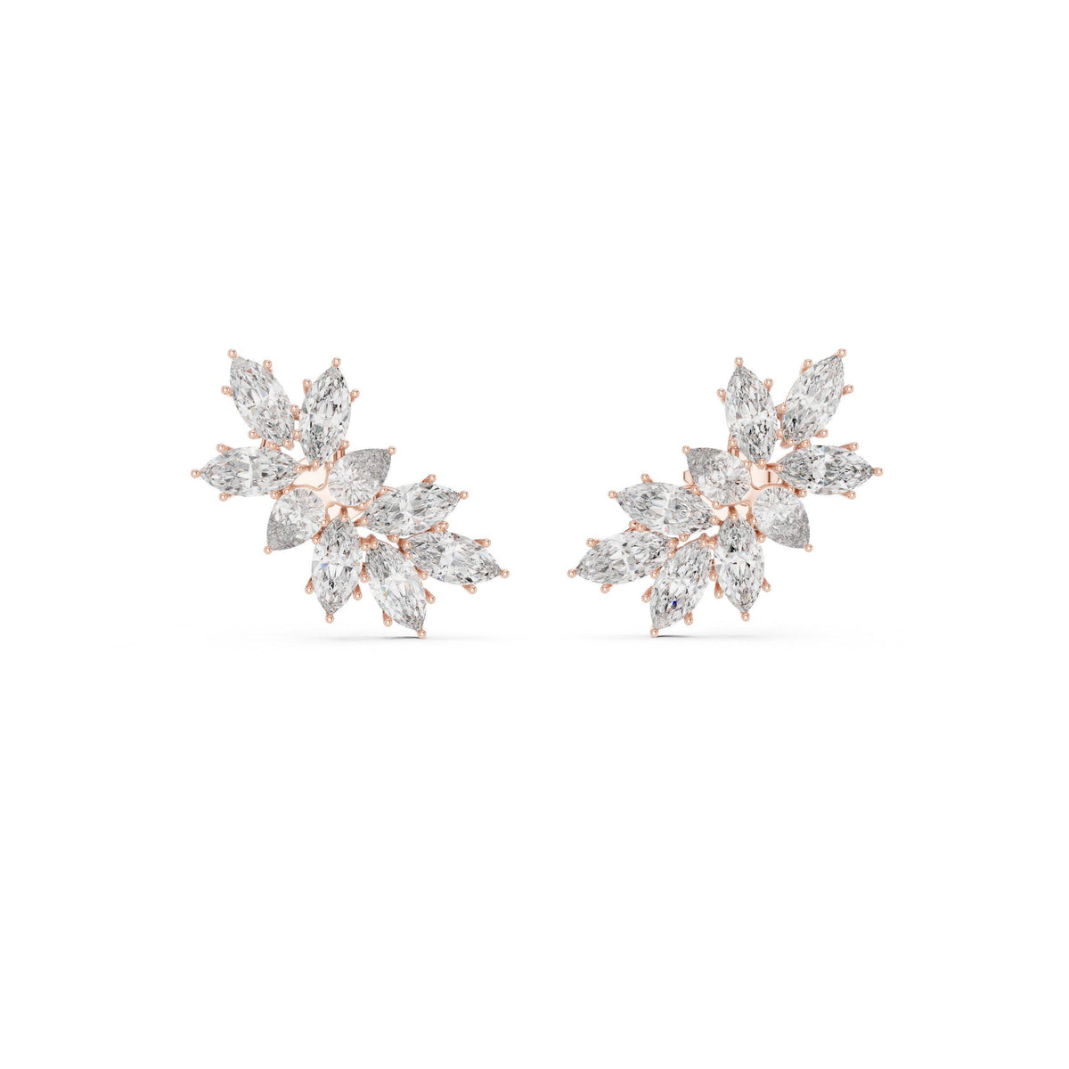 Marquise Moissanite Climber Earrings – 925 Sterling Silver, 18K Gold Vermeil