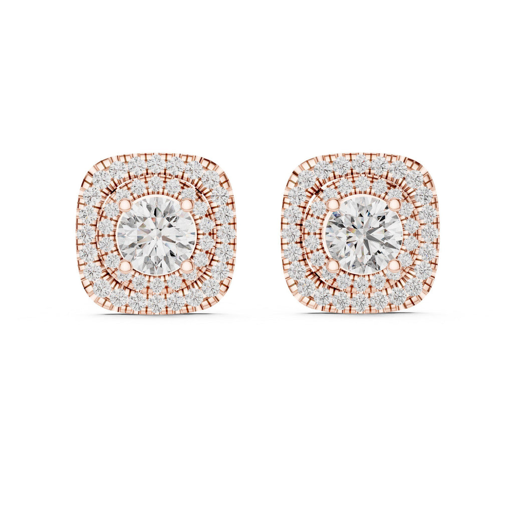 7mm Round Moissanite Cushion Double-Halo Stud Earrings – 925 Sterling Silver, 18K Gold Vermeil