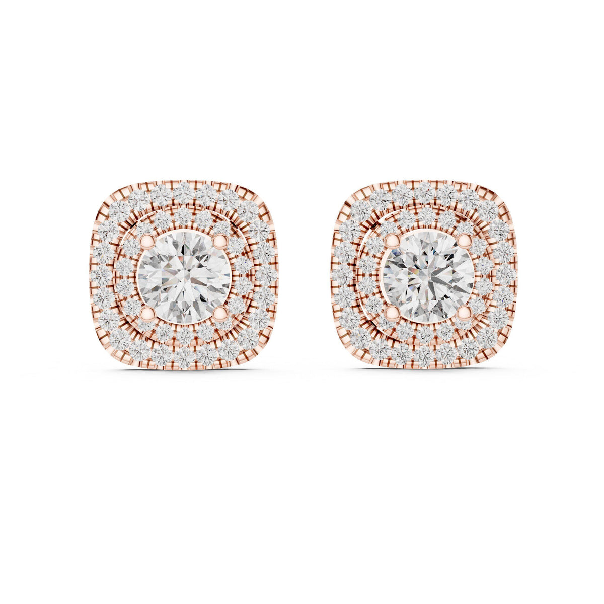 7mm Round Moissanite Cushion Double-Halo Stud Earrings – 925 Sterling Silver, 18K Gold Vermeil