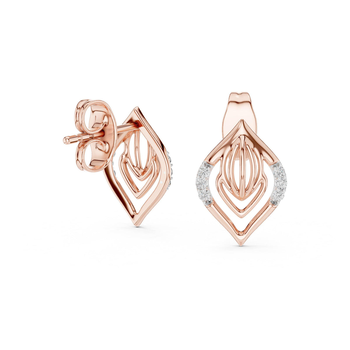 Moissanite Pavé Leaf Outline Stud Earrings – 925 Sterling Silver, 18K Gold Vermeil