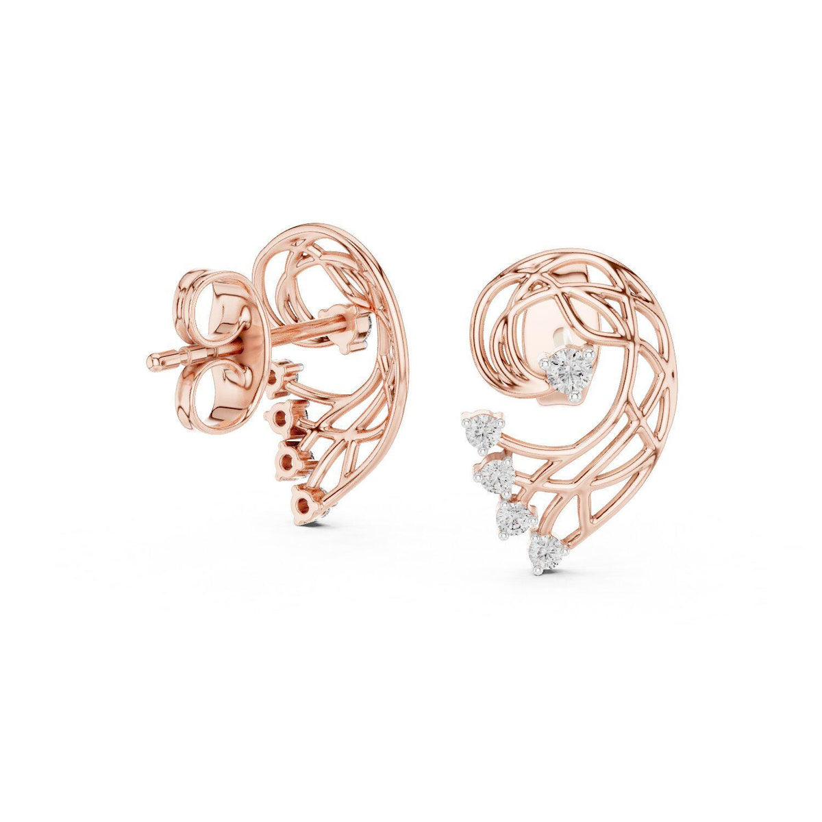 Moissanite Lattice Paisley Stud Earrings – 925 Sterling Silver, 18K Gold Vermeil