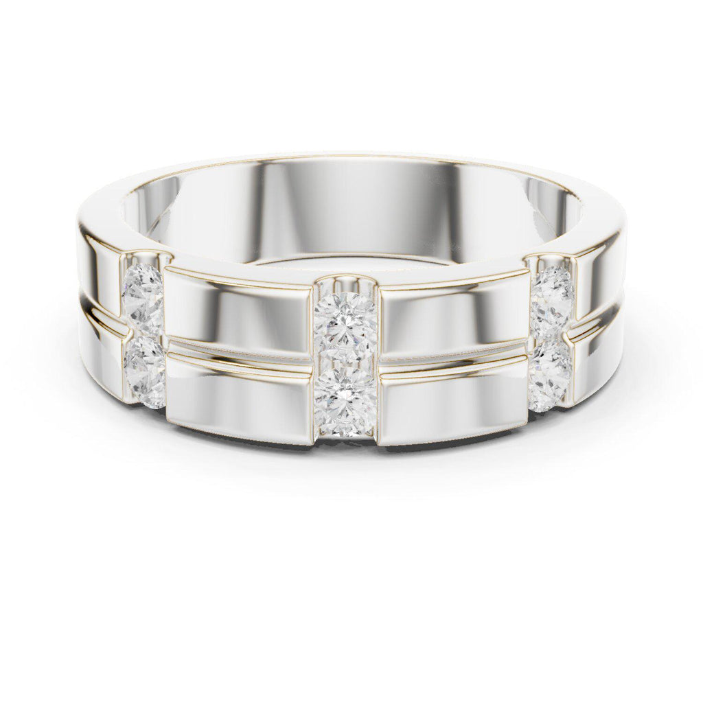 Men's Wide Band with Twin Pavé Bars – 925 Sterling Silver, 18K Gold Vermeil