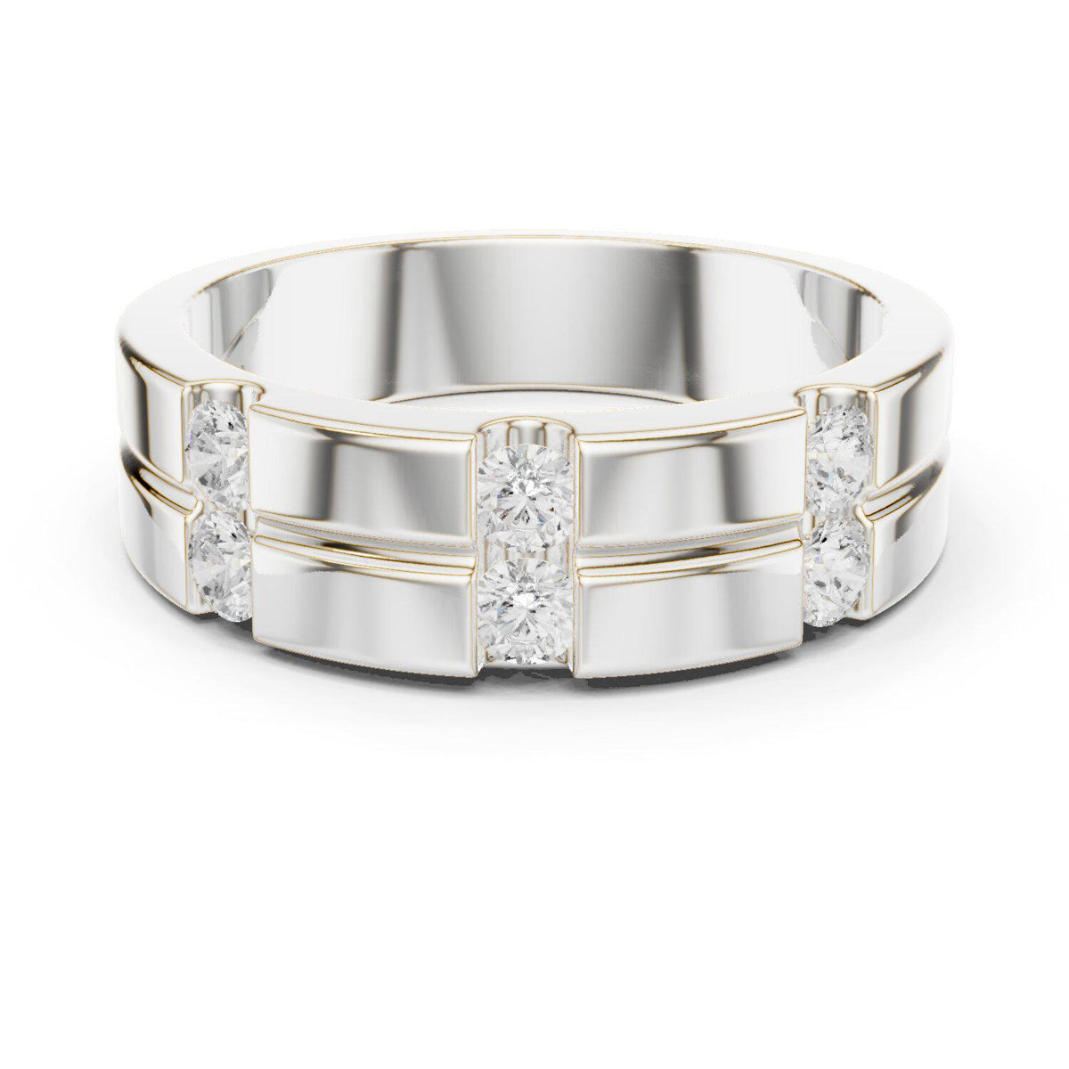 Men's Wide Band with Twin Pavé Bars – 925 Sterling Silver, 18K Gold Vermeil