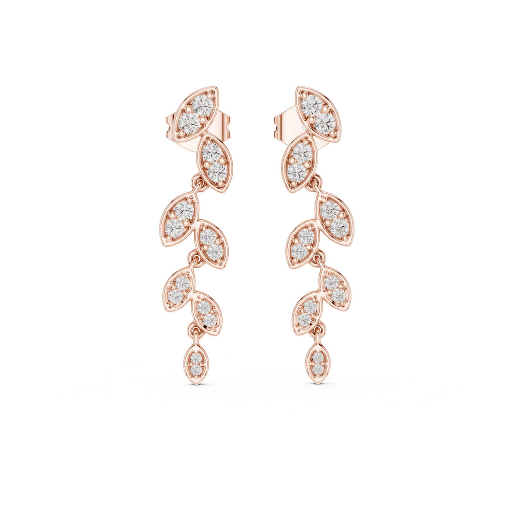 Moissanite Pavé Leaf Vine Drop Earrings – 925 Sterling Silver, 18K Gold Vermeil