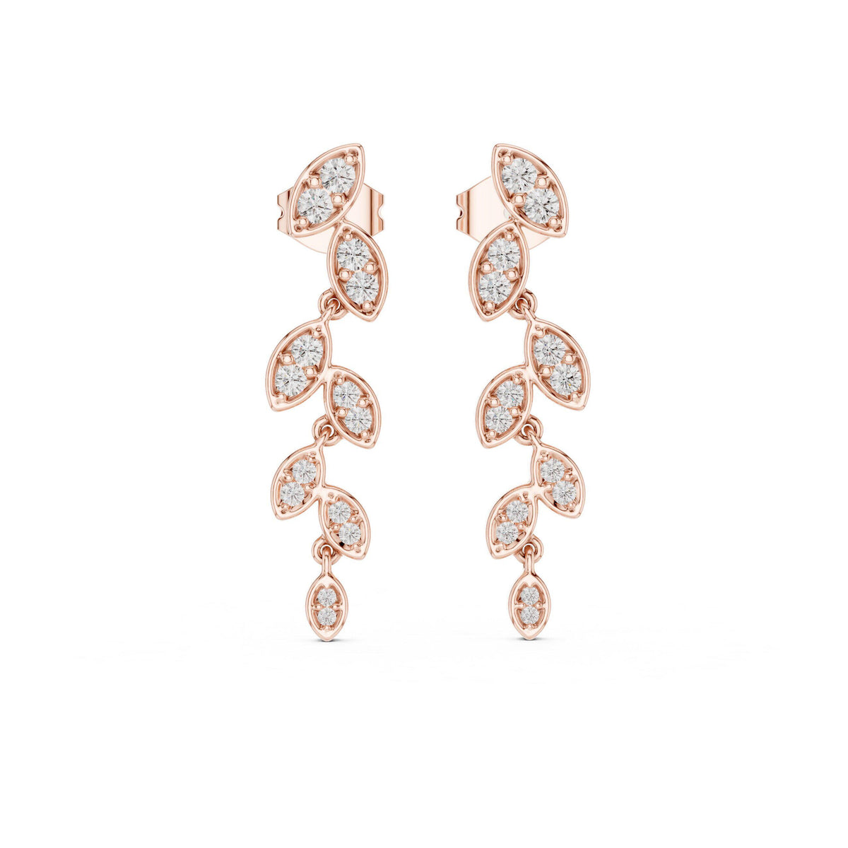 Moissanite Pavé Leaf Vine Drop Earrings – 925 Sterling Silver, 18K Gold Vermeil