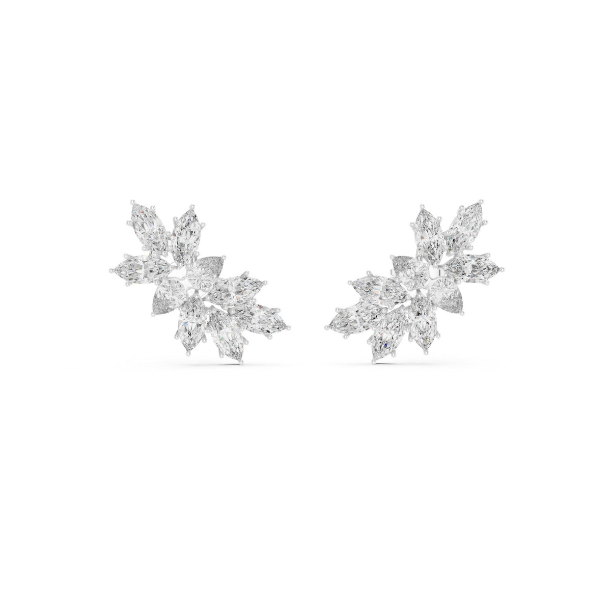 Marquise Moissanite Climber Earrings – 925 Sterling Silver, 18K Gold Vermeil