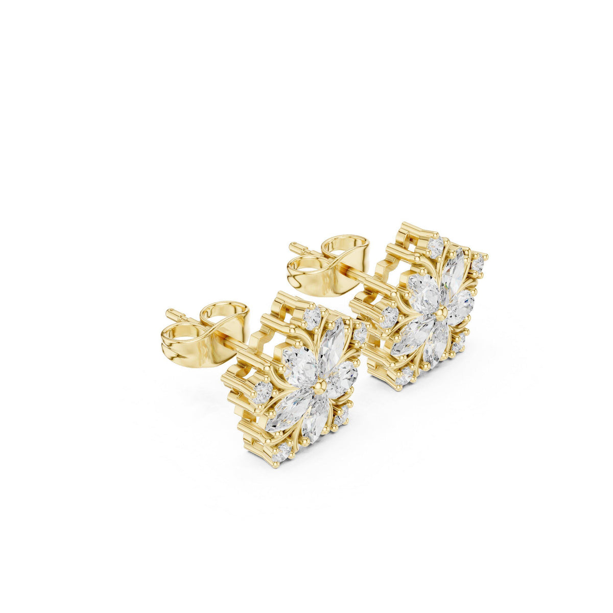 Moissanite Pentagon Flower Stud Earrings – 925 Sterling Silver, 18K Gold Vermeil