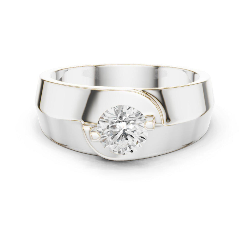 Men's Round Moissanite Ring, Tapered Wide Band – 925 Sterling Silver, 18K Gold Vermeil