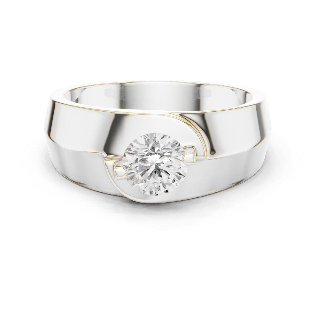 Men's Round Moissanite Ring, Tapered Wide Band – 925 Sterling Silver, 18K Gold Vermeil