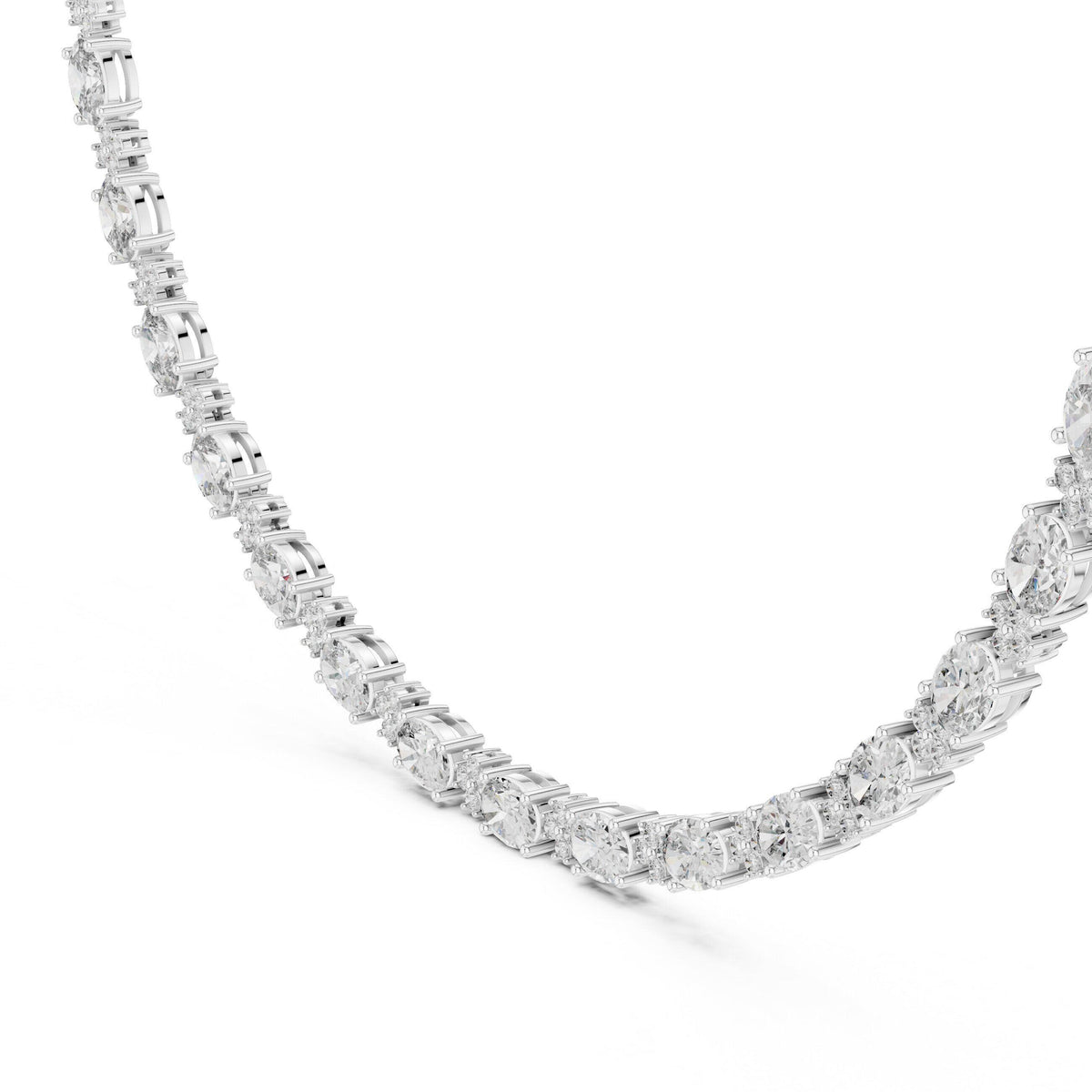 Round & Oval Moissanite Tennis Necklace – 925 Sterling Silver, 18K Gold Vermeil