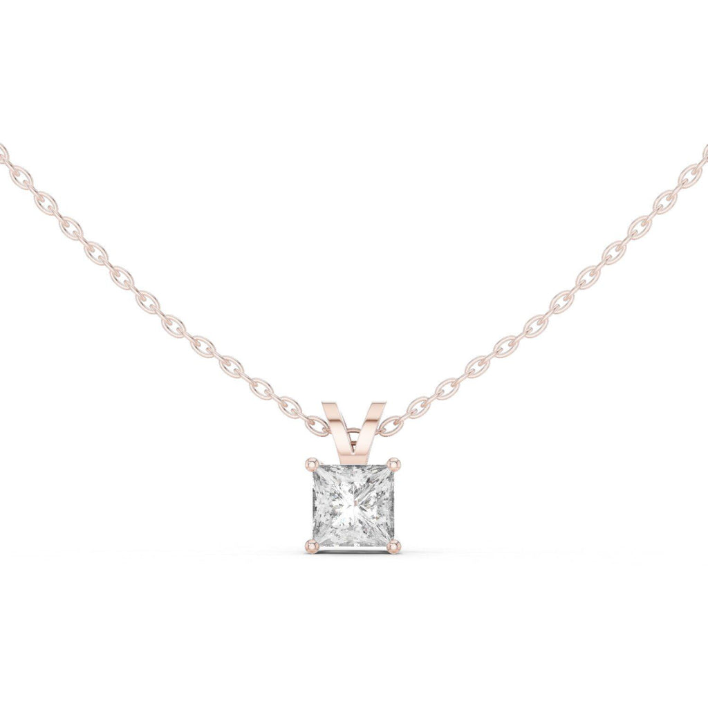 Princess Moissanite Solitaire Pendant Necklace – 925 Sterling Silver, 18K Gold Vermeil