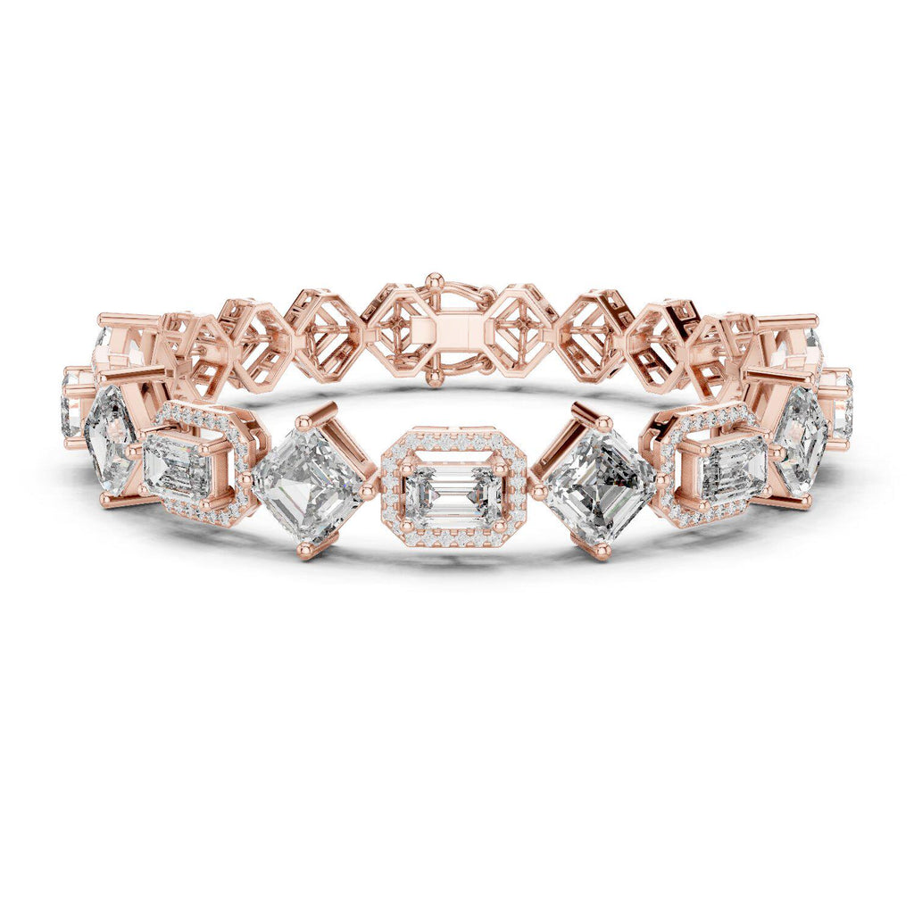 Emerald-Cut Halo Moissanite Bracelet – 925 Sterling Silver, 18K Gold Vermeil