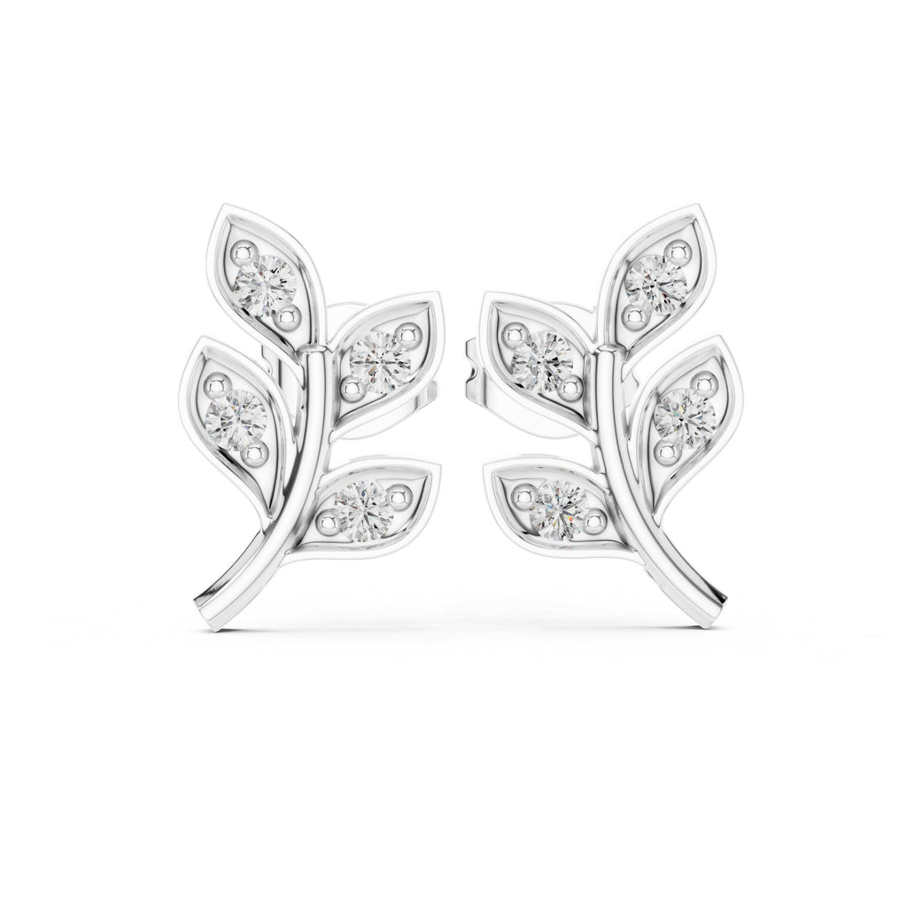 Moissanite Leaf Branch Stud Earrings – 925 Sterling Silver, 18K Gold Vermeil