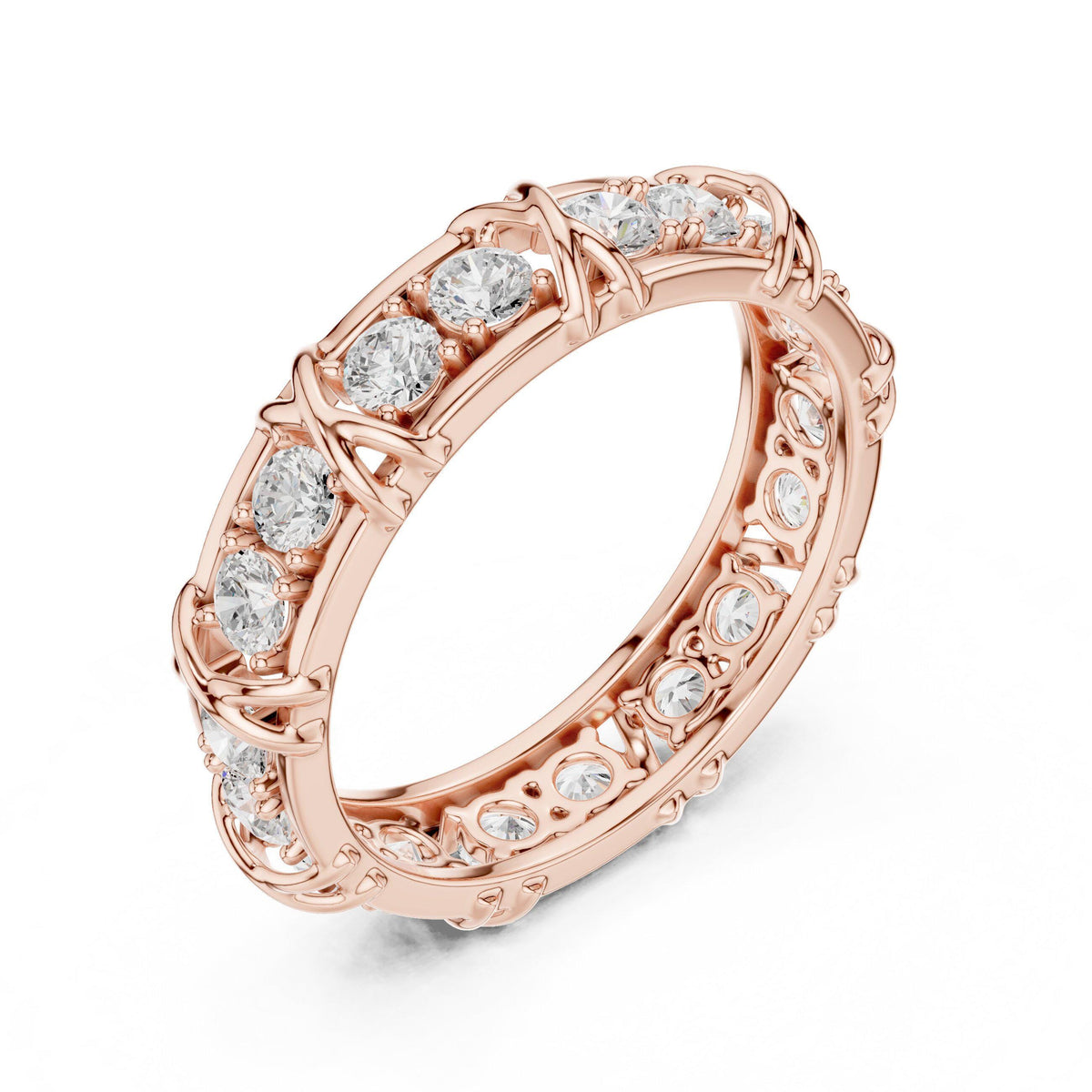 Men's Moissanite Eternity Band, X-Link Design – 925 Sterling Silver, 18K Gold Vermeil