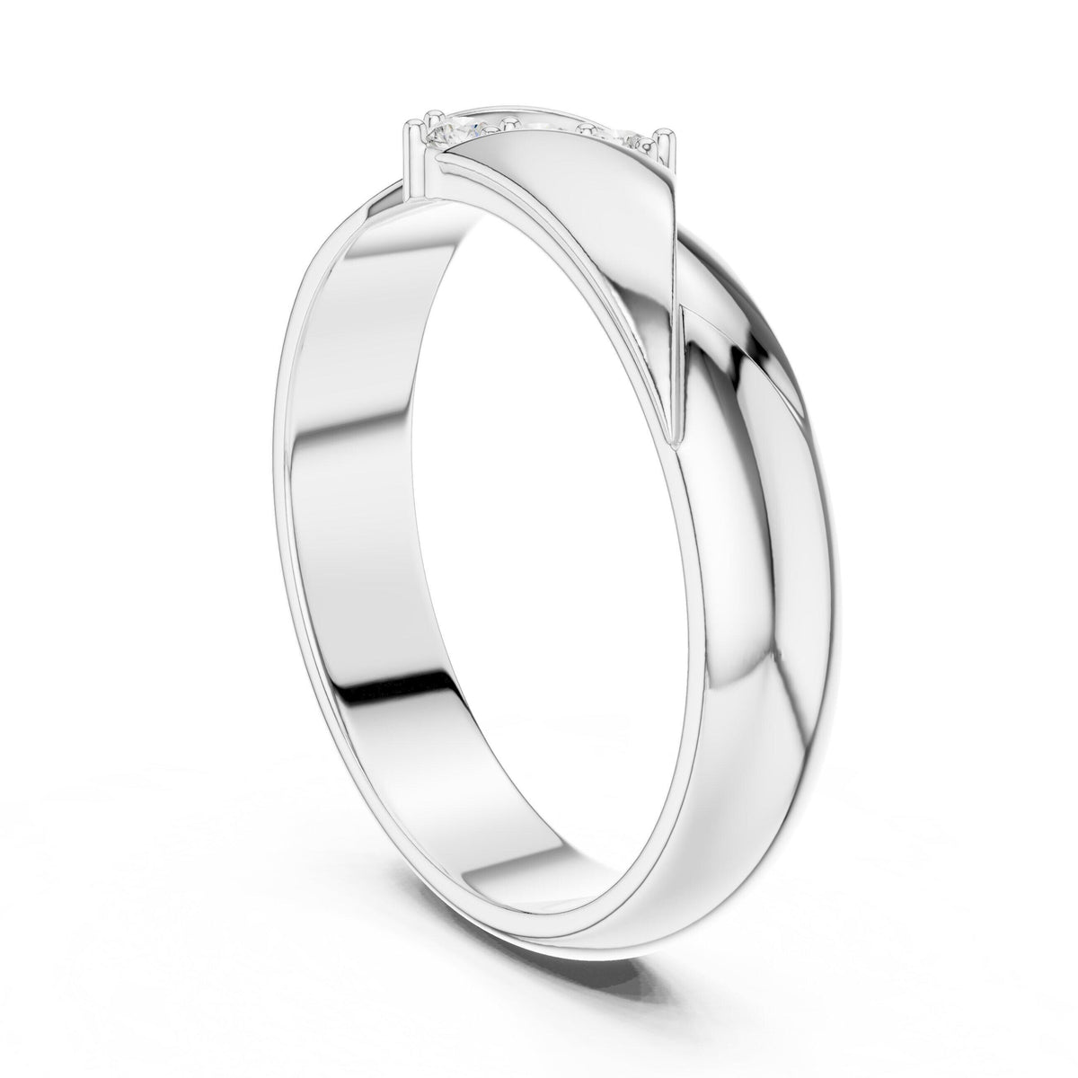 Men's Moissanite Band with Diagonal Pavé Accent – 925 Sterling Silver, 18K Gold Vermeil