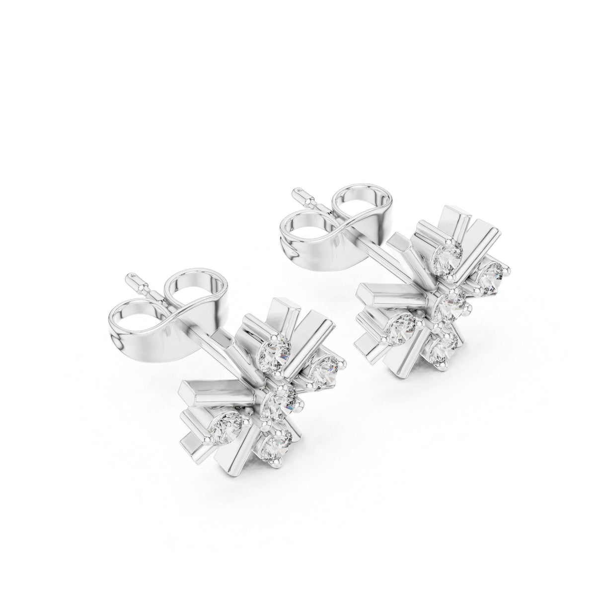 Moissanite Snowflake Stud Earrings – 925 Sterling Silver, 18K Gold Vermeil