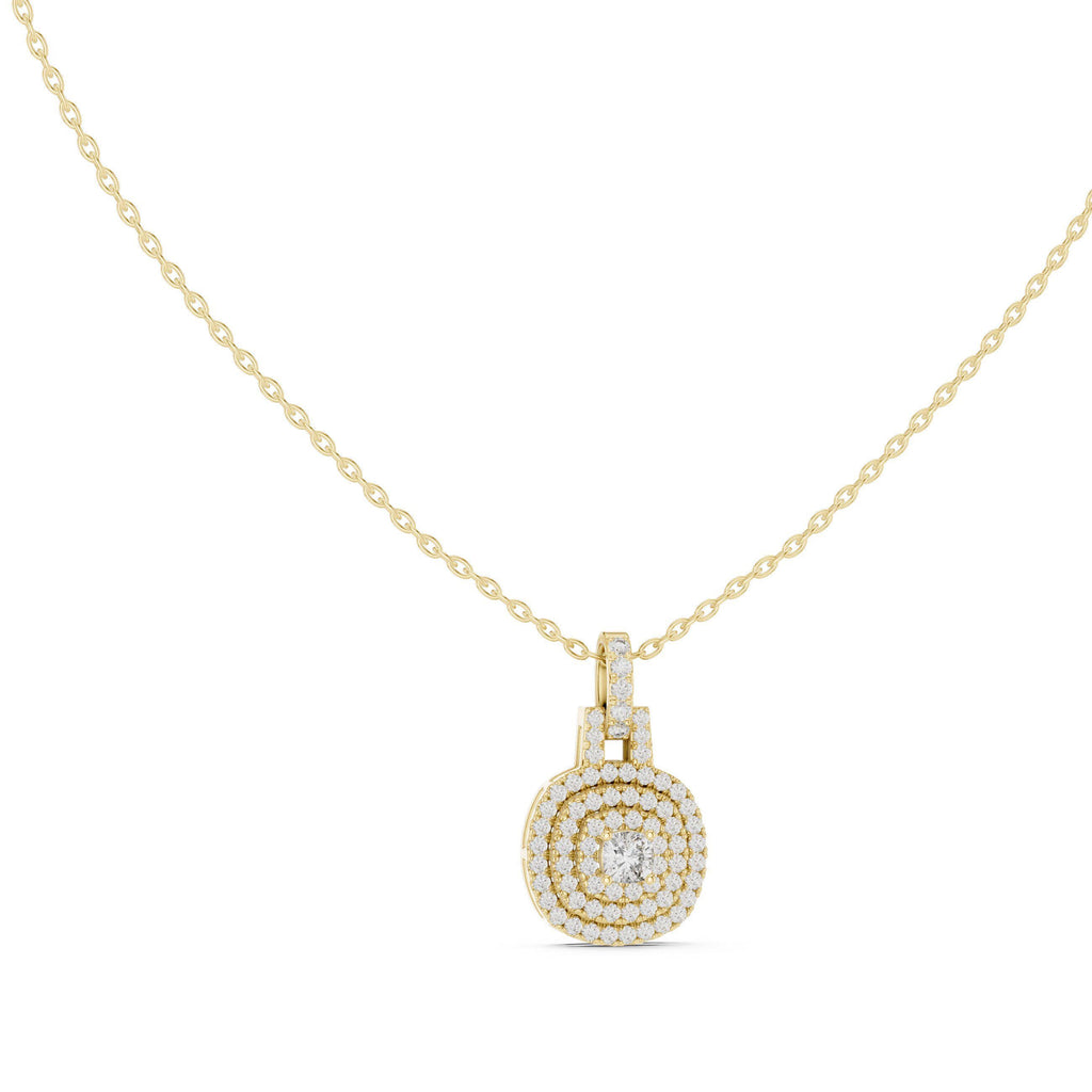 Cushion Moissanite Triple-Halo Pendant Necklace – 925 Sterling Silver, 18K Gold Vermeil