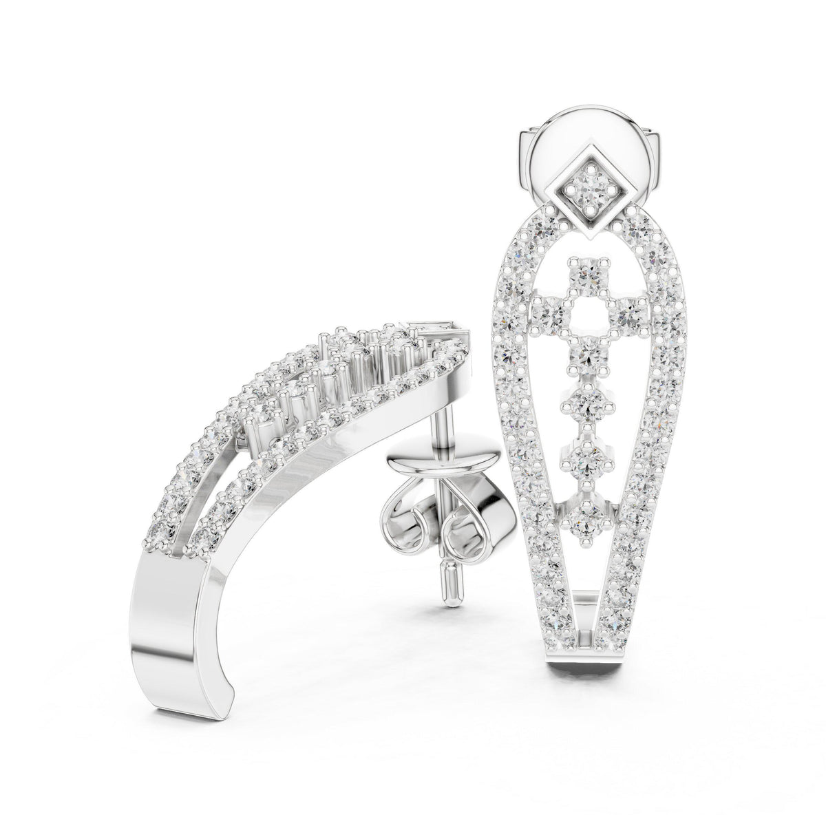 Moissanite Pavé Open Teardrop Earrings – 925 Sterling Silver, 18K Gold Vermeil