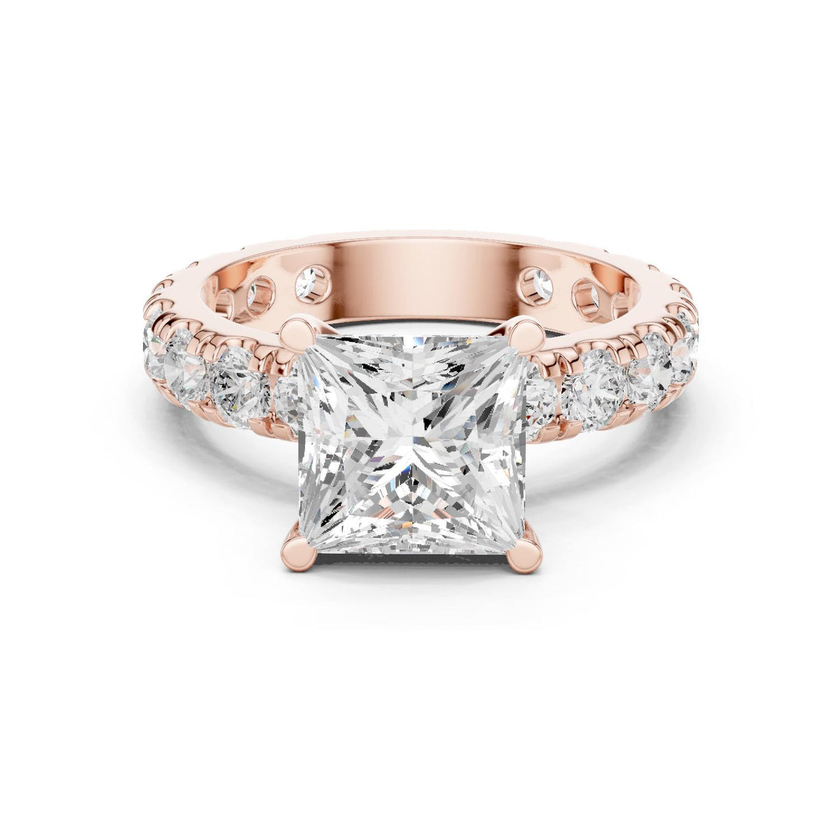Princess-Cut Moissanite Ring with Pavé Band – 925 Sterling Silver, 18K Gold Vermeil