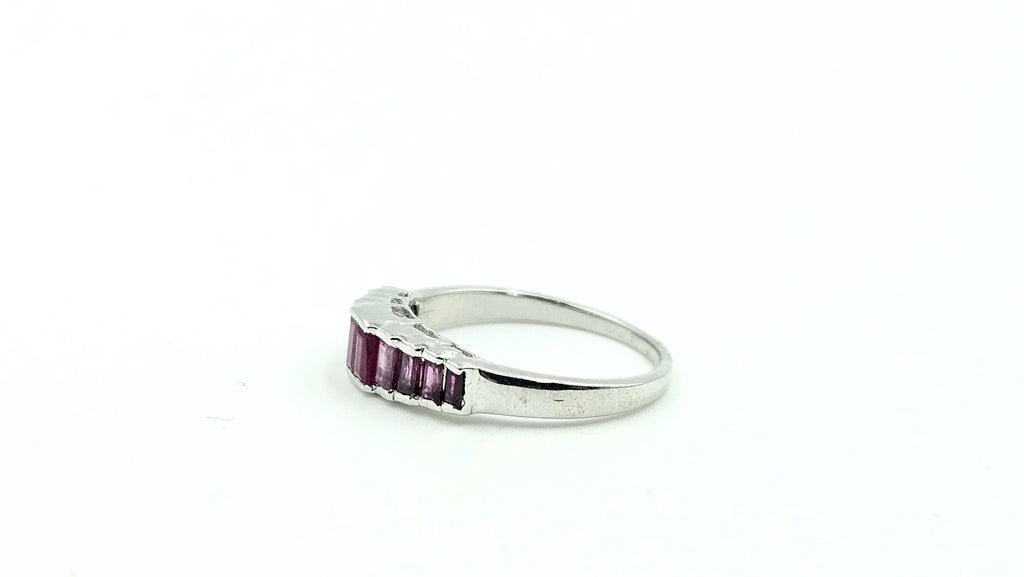 Channel-Set Ruby Band Ring – 925 Sterling Silver, 18K White Gold Vermeil
