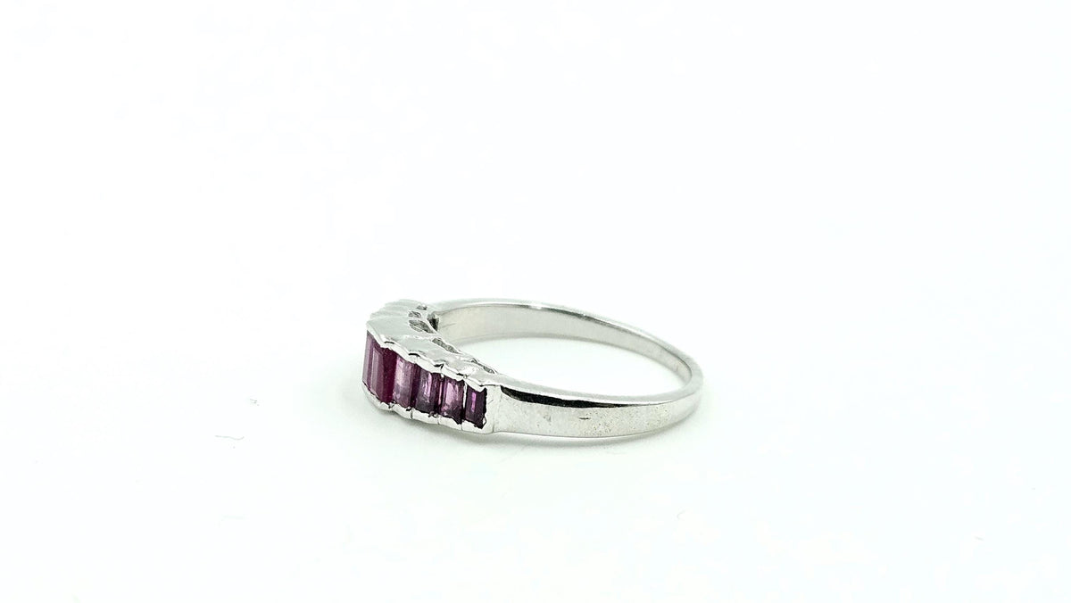 Channel-Set Ruby Band Ring – 925 Sterling Silver, 18K White Gold Vermeil